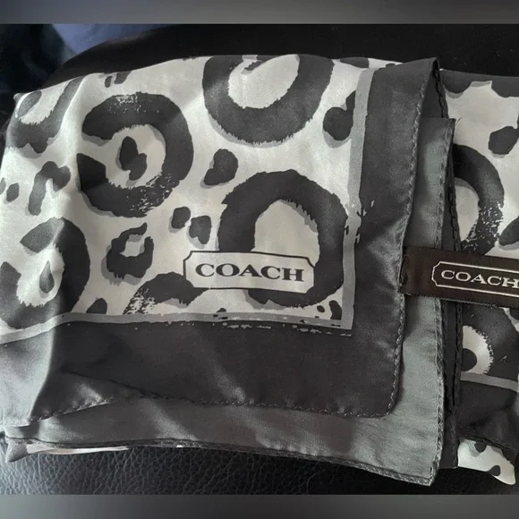Coach Black and Gray Monochrome Animal Print 100 % Silk Scarf w/Gift Box - Picture 4 of 9